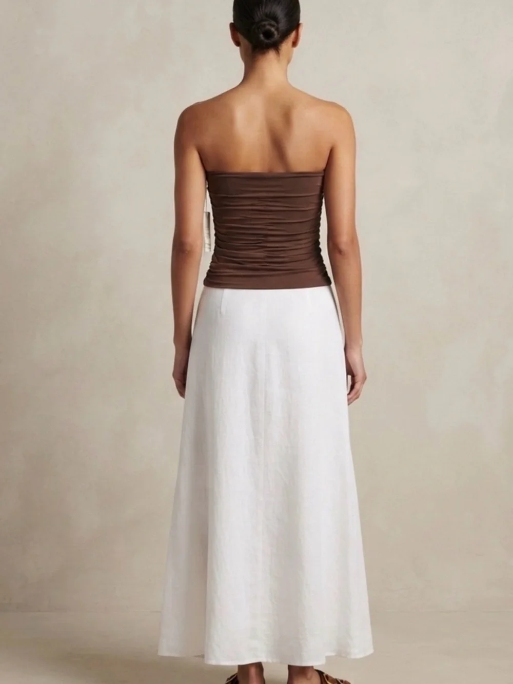 Gaze Brown Ruffle Strapless Top